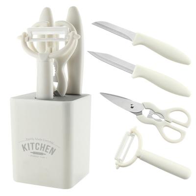 China Sustainable 5 Pieces Whiter Color Kitchen Gardget Set With Container Kitchenware Cooking Tool For Fruit Knife Peeler Scissors for sale