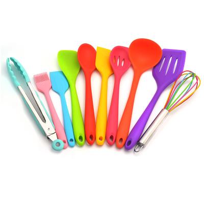 China Sustainable High Quality No Stick 10 Pieces Food Grade BPA Free Custom Red Orange Silicone Kitchen Tools for sale