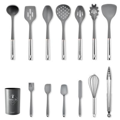 China Durable Stainless Steel Hollow Handle Cooking Shovel Spoon Silicone Kitchenware Set 14 Pieces Tool Kit Kitchenware for sale