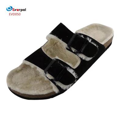 China Anti-Odor Fur Cork Slippers Slides With Two Adjustable Footed Loop Upper for sale