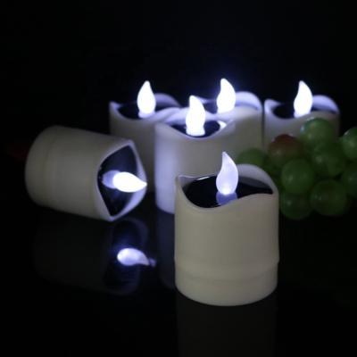 China Solar Powered Candle Rechargeable Flickering LED Electronic Night Light Tea Lamp Flameless Solar Powered Candles Easy To Use For Outdoor Camping for sale