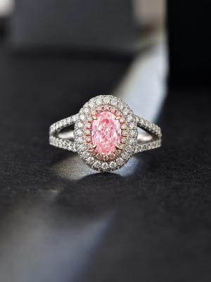 China 0.89ct Lab Created Synthetic Fancy Pink CVD Diamond IGI Certified 18K White Gold Set Diamond Ring for sale