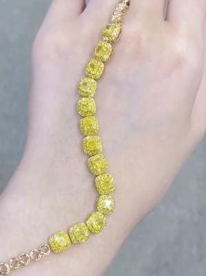 China 6.213ct Yellow Diamond Tennis Bracelet Cushion Shape Cultivated Diamonds for sale