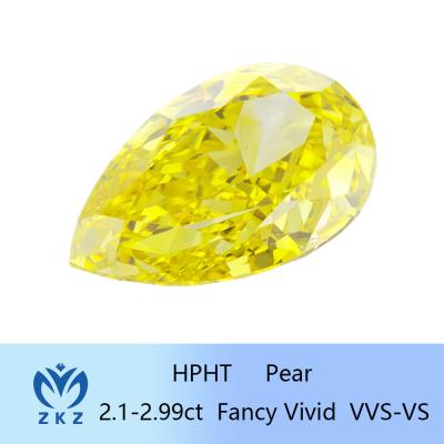 China 10 Mohs Loose Pear Cut Lab Created Yellow Diamond 2.1ct To 2.99ct for sale