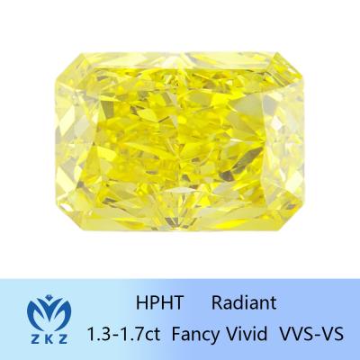 China Radiant Shape HPHT Lab Grown Yellow Diamond 1.3ct-1.7ct IGI gecertificeerd Te koop