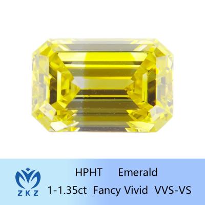 China HPHT smaragd gesneden man gemaakt gele lab diamanten 1ct-1.35ct voor ringen Te koop