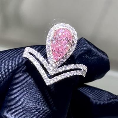 China 18k Pear Shape Princess Design Lab Grown Pink Diamond Ring Sakura Pink Beautiful Design Ring for sale