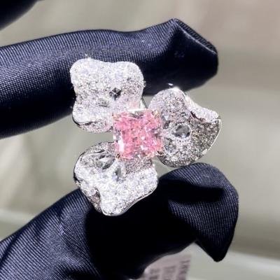 China 18k Cushion Shape Flower Design Ring Lab Grown Pink Diamond Ring Luxury Design For Party For Banquet for sale