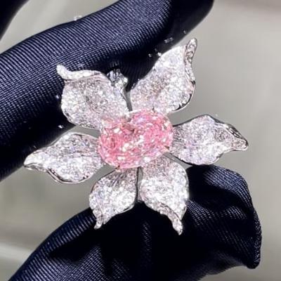 China 18k Oval Shape Flower Style Ring Lab Grown Pink Diamond Ring Luxury And Exquisite Design For Party Banquet for sale