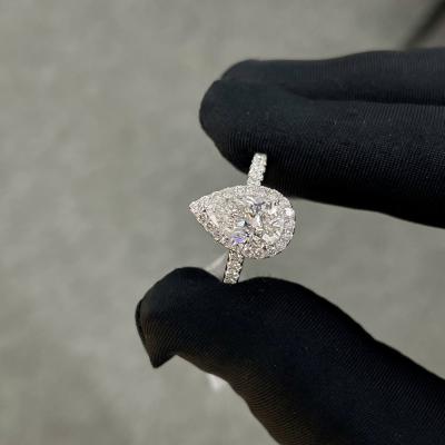 China 18k Cultured White Diamond Women's Ring 1.53ct E VS1 Pear Shape Full Diamond Bezel Set Style for sale