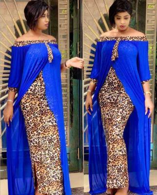 China Breathable African Leopard Print Fashion Open Front Long Gown Coat Two-Piece Set for sale