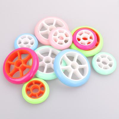 China Factory supply wear-resistant colorful 80*24mm and 118*24mm PVC baby carriage wheel three rollers kids pedal scooter plastic wheels for sale