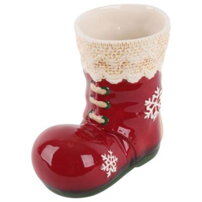 China Christmas ceramic boots for Christmas gifts home decoration Christmas themed ceramic boot for gifts, flower vase for sale