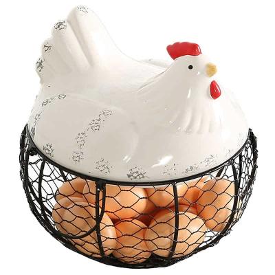 China Ceramic Egg Hoder Basket Chicken Form Wire Egg Holder Basket Metal Egg Basket For Kitchen Easter Decoration for sale