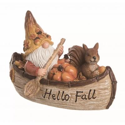 China Multicolor Resin Harvest Gnome Canoe Figurine From Europe for sale