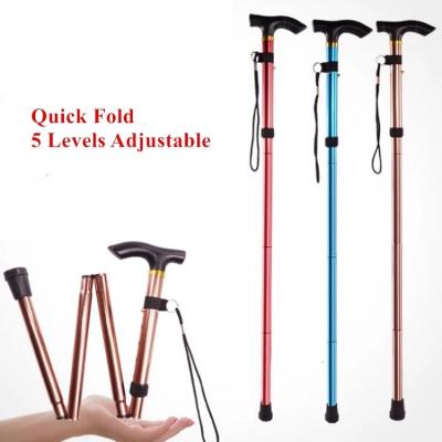 China Hot Sale 4 Section Adjustable Folding Adjustable Aluminum Folding Hiking Canes Poles for sale