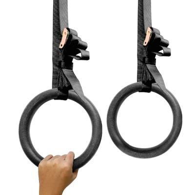 China Durable Gym Fitness Equipment Exercise Ring Gymnastic Rings With Numbered Hand Straps for sale