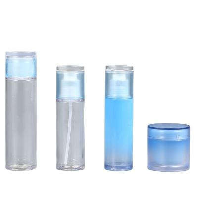 China Cosmetic Empty Blue Set Skin Care Packaging Plastic Bottle Lotion Bottle With Pump Cream Jar en venta