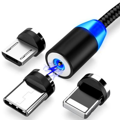 China 2A Micro USB Phone Fast Charging Cable 3 in 1 Magnetic Magnetic Charger Cable LED Charging Cable for sale