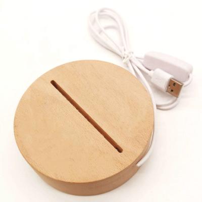 China Wooden Base Lamp Led Wooden Base Usb Lamp Led 3D Night Light Round Oval , Round Shape Warm White Wooden Led Lamp Base For Led for sale