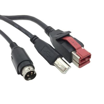 China OEM Molded 24V To Hosiden 3 Pin Din USB B Male Powered USB Cable For Epson for sale