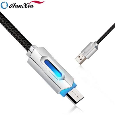 China 2019 New Design Camera USB Nylon Braided Type C And Micro Data Sync Charging Cable With Smart Breathing Light For Mobile Phone for sale