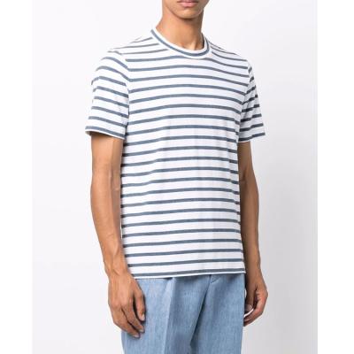 China Summer Cotton Men's Anti-Wrinkle T-shirt Custom Striped Men's Casual Horizontal Stripe Slim Fit 100% T-shirt Tee Shirts for sale