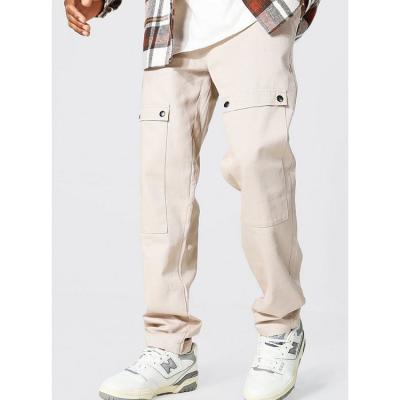 China Anti-Wrinkle Mens Casual Cotton Canvas Loose Fit Stripe Fit Cropped Chino Pants Pants Straight Leg Cargo Pants for sale