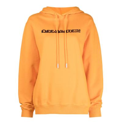 China Custom Logo Print Drawstring Hoodie Cotton 100% Anti-Wrinkle Women's Classic Long Sleeve Drop Shoulder Orange Sweatshirt Hoodies for sale