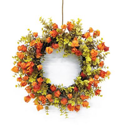 China Touch 19.6 Inch Natural Autumn Maple Leaf Pumpkin Wreath with Pumpkins Maple Leaves and Berries for Front Door Interior Wall or Window Deco for sale