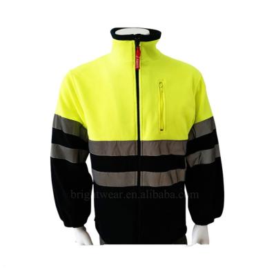 China Anti-Pilling Safety Kint Polyester Fabric Reflective Fluorescent Yellow Class 3 Fleece Hoodie Lower Heavy Duty Sweatshirt for sale