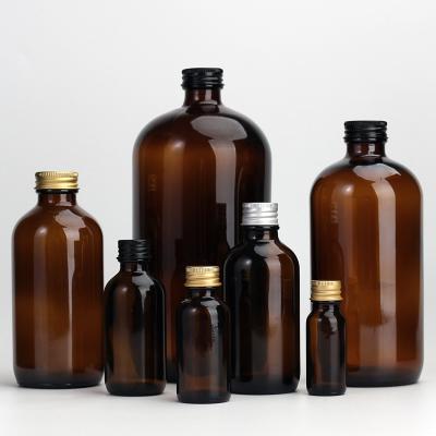 China Personal Care In Stock 15ml 30ml 60ml 120ml 240ml 480ml 1000ml Brown Amber Boston Glass Bottle With Screw Cap for sale