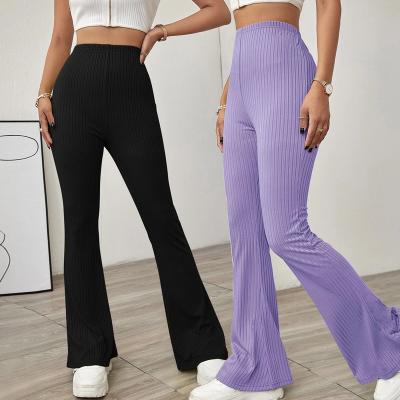 China Anti-wrinkle High-waist office lady trousers slim beltless flared pants knitted women trousers casual for sale