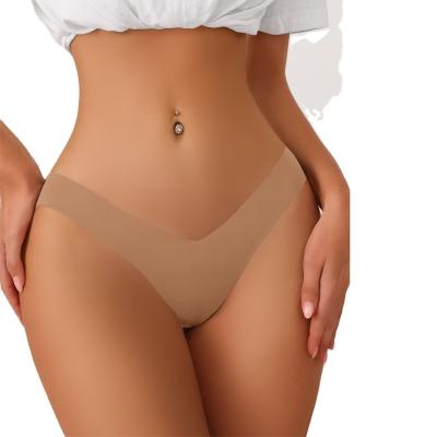 China Breathable Low Moq Oem Logo Women's Panties Plus Size Sexy Lingeries Multi Color Ice Silk Seamless One Piece V Waist Fitness Panties Briefs for sale