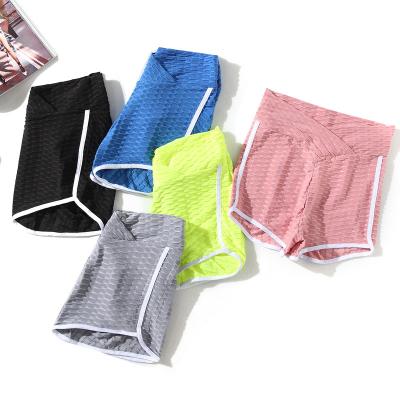 China Anti-wrinkle High Waist Slim Hip Lift Bubble Gym Breathable Cross Waist Sweat Shorts for sale