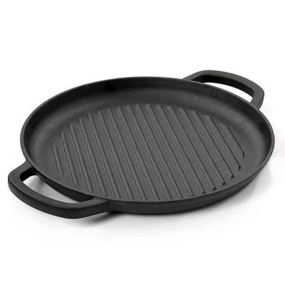 China Sustainable round cast iron grill pan with 2 handles 30 cm for sale