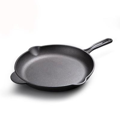 China Cast Iron Skillet Round Stick Pre-Seasoned Sustainable Non Frying Pan With Two for sale