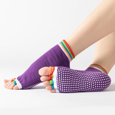 China Anti Slip Women Yoga Socks Non Slip Sport 5 Colorful Elastic Toe Socks Fitness Gym Ladies Pilates Five Fingers for sale