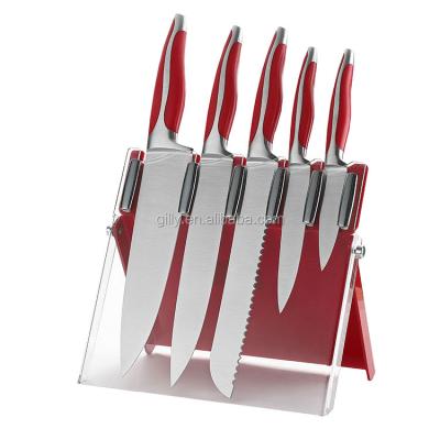 China New Next Viable Red Handmade Forged 6pcs Kitchen Knife Set With Acrylic Blocks for sale