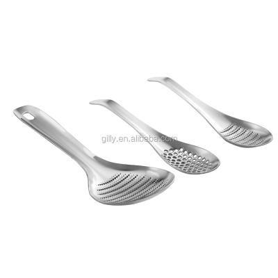 China Full Stainless Steel Crusher Spoon Wasabi Garlic Ginger Grater Spoon Premium Viable Cheese Lemon Zester for sale