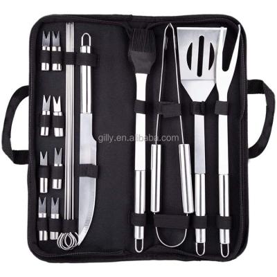 China Amazon Sale Hot Easily Cleaned Stainless Steel BBQ Tool Kit 18pcs BBQ Grill Portable Outdoor Utensils for sale