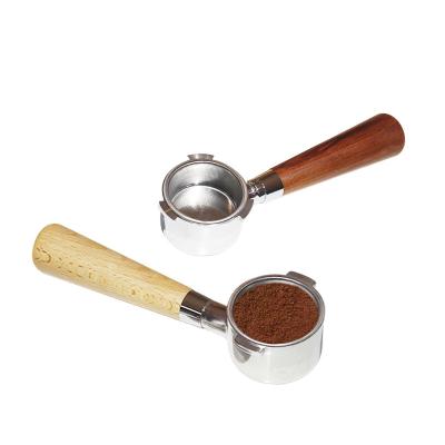 China Wholesale Wooden 54mm Espresso Stocked Stainless Steel Handle Dosing Ring Bottomless Portafilter Basket for sale