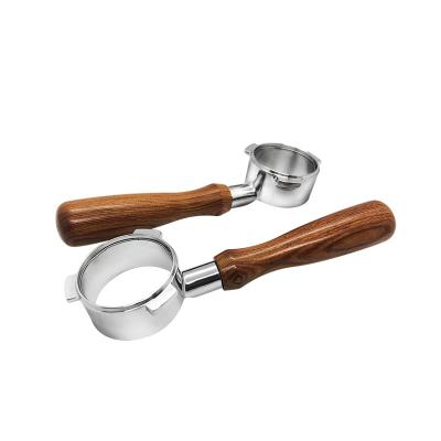 China Espresso Tool Stainless Steel Wooden Handle Portafilter Head Portable Bottomless Funnel for sale