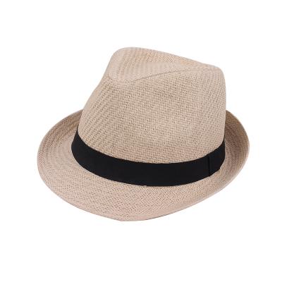 China Striped Women's Summer Hat With Black Satin Ribbon Custom Straw Panama Hat for sale