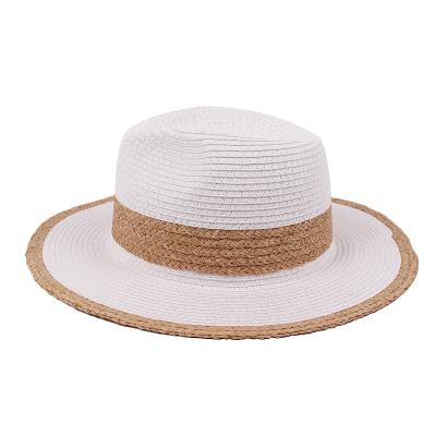 China Striped Women's UPF50 Summer Straw Hat Wide Brim Fedora Sun Beach Foldable Hat for sale