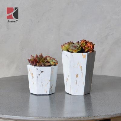 China Corrosion Resistance Desktop Cement Flower Pots Decoration White And Gold for sale