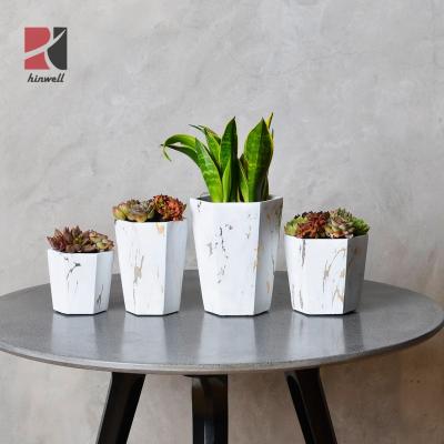 China HINWELL Garden Supplier Planters Gold Flower Pot Indoor Plant Concrete Marble Containers for sale