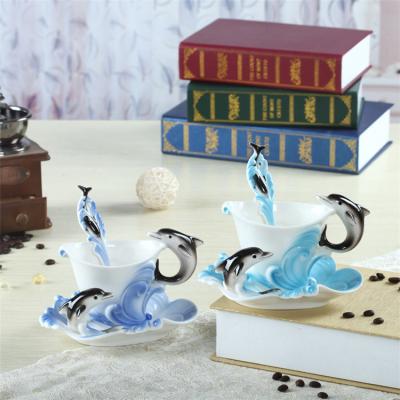 China 3D Design Ceramic Tea Cup Dolphins Enamel Sustainable  HW0518137 for sale