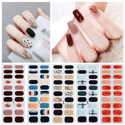 China 20 Newest Nail Art Decoration Tips 2022 Autumn And Winter Semi Cured Shiny Gel Nail Strips And Durable Nail Wraps Sticker for sale