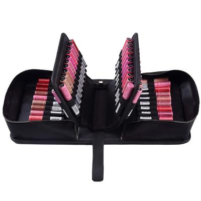 China Large Capacity Lipstick Organizer Soft Black Portable Lipstick Carrying Case for sale